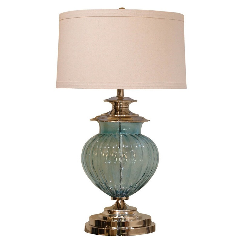 Somette Aqua Fluted Round Glass Table Lamp