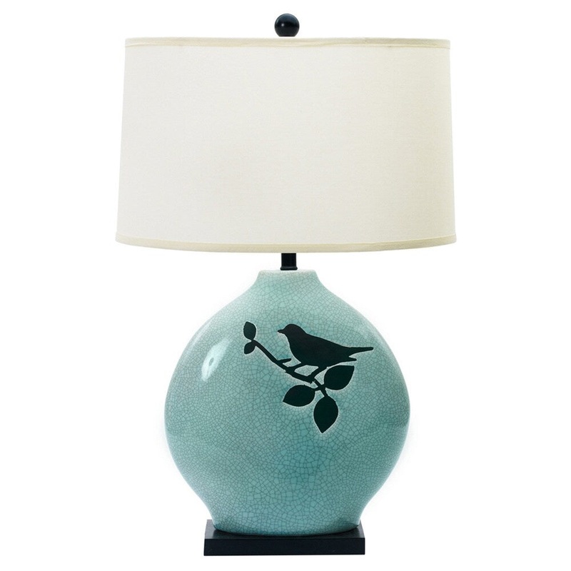 Spa Blue Crackle w/ Bird 30-inch Ceramic Table Lamp