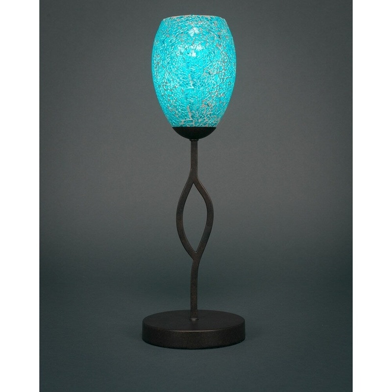 Toltec Revo 1 Light Accent Lamp Shown In Dark Granite Finish With 5" Turquoise Fusion Glass Shade