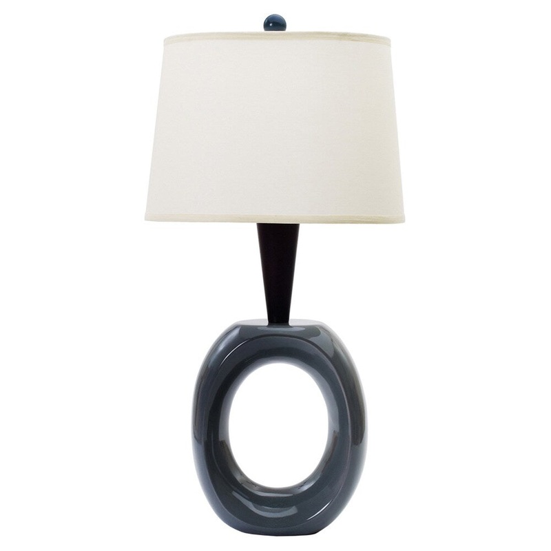 Transparent Charcoal with Cherry Wood Neck 32-inch Ceramic Table Lamp