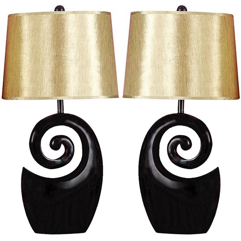 Urban Designs Alice Espresso/Goldtone Polystone Table Lamp (Set of 2)