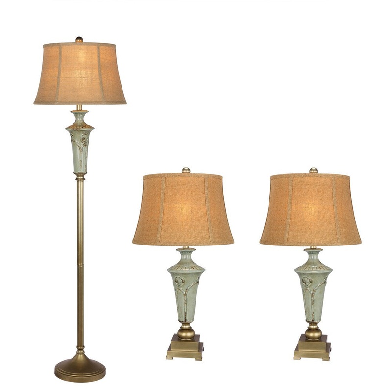Antique Gold Metal/ Blue Crackle Ceramic Lamp (Set of 3)
