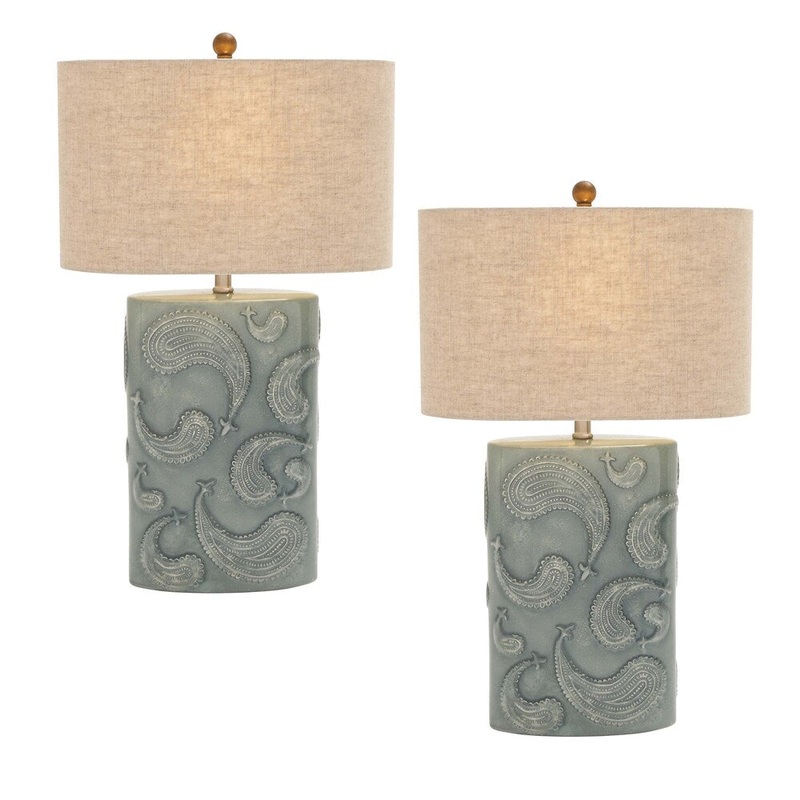 Bella Paisley Seafoam 28-inch Ceramic Table Lamp (Set of 2)