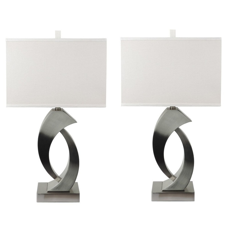 Briarwood Home Decor Argo Brushed Nickel Designer Table Lamp Set