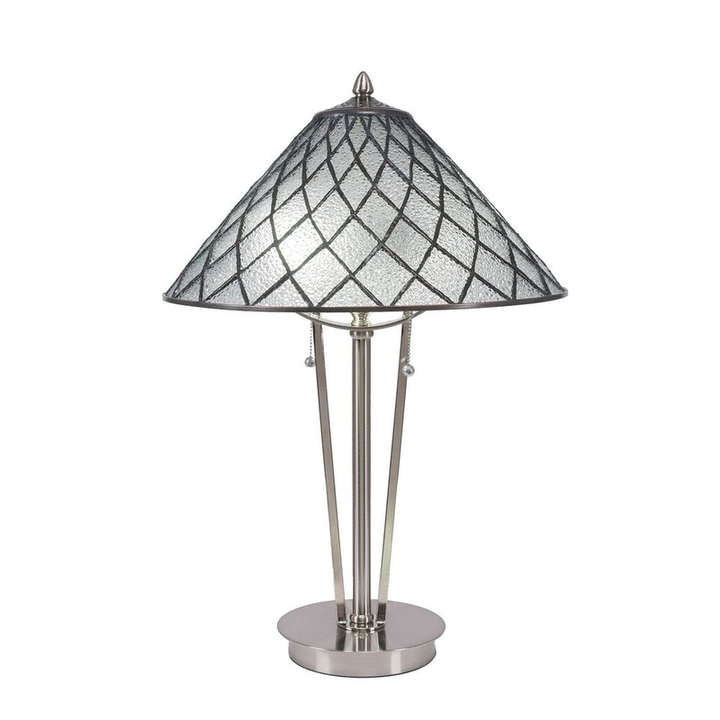 Toltec 2 Light Table Lamp Shown In Brushed Nickel Finish With 16" Diamond Ice Art Glass Shade