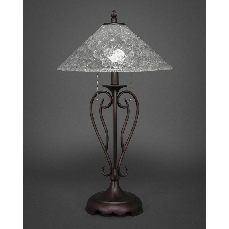 Toltec Olde Iron 2 Light Table Lamp Shown In Bronze Finish With Glass Shade