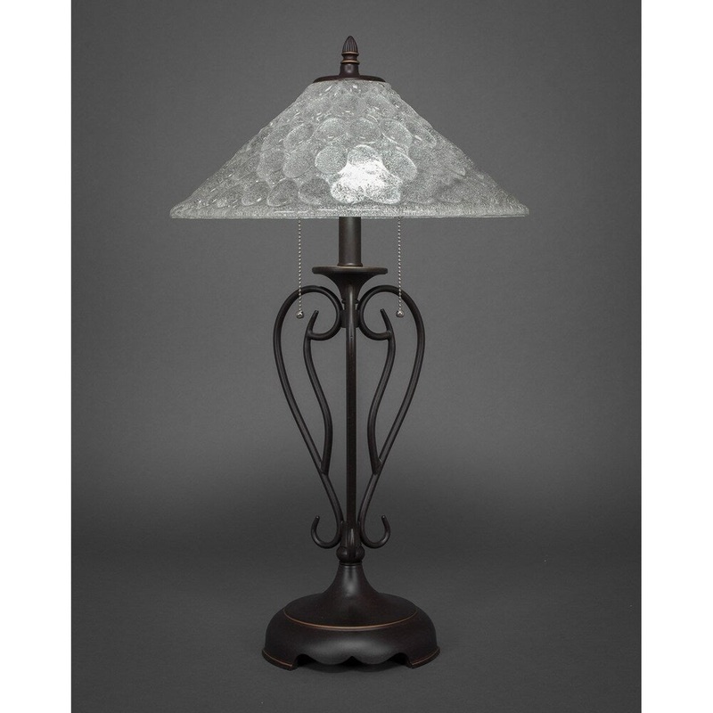 Toltec Olde Iron 2 Light Table Lamp Shown In Dark Granite Finish With Glass Shade