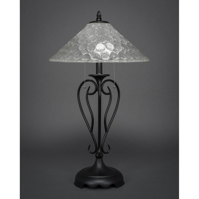 Toltec Olde Iron 2 Light Table Lamp Shown In Matte Black Finish With Glass Shade