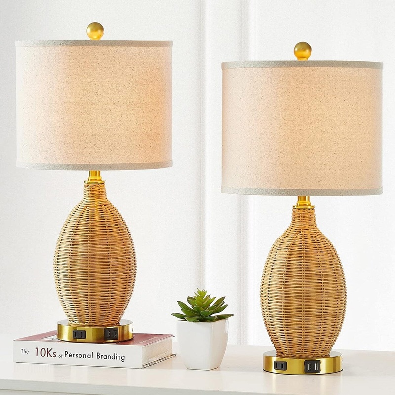 Touch Control Rattan Table Lamps, 3 Way Dimmable Bedside Lamps