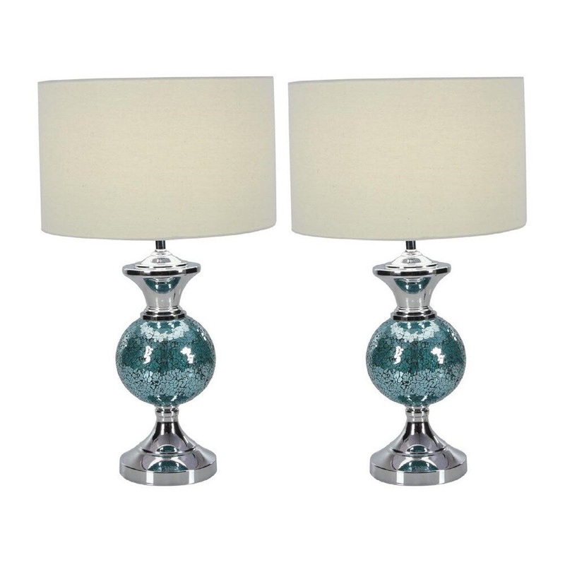 Urban Designs Blue Metal Mosaic Glass Artistic 24-inch Table Lamp (Set of 2)
