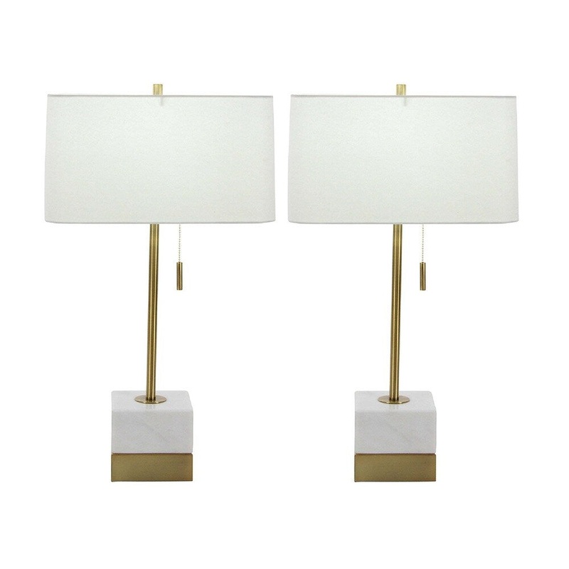 Urban Designs Solid White Marble Gold Table Lamp (Set of 2)