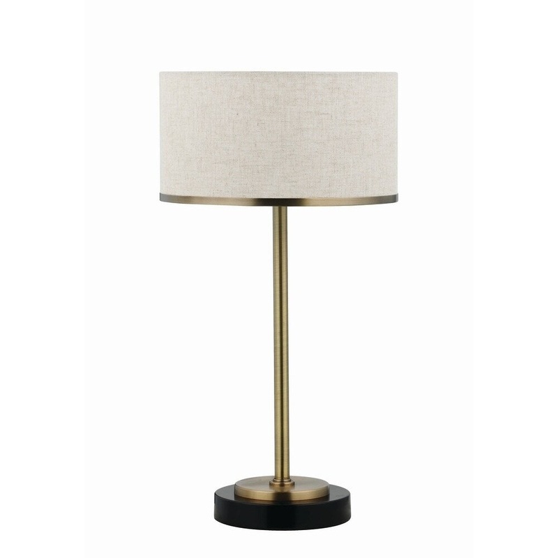 Beige and Brass Drum Table Lamp - 11.75" x 11.75" x 22"