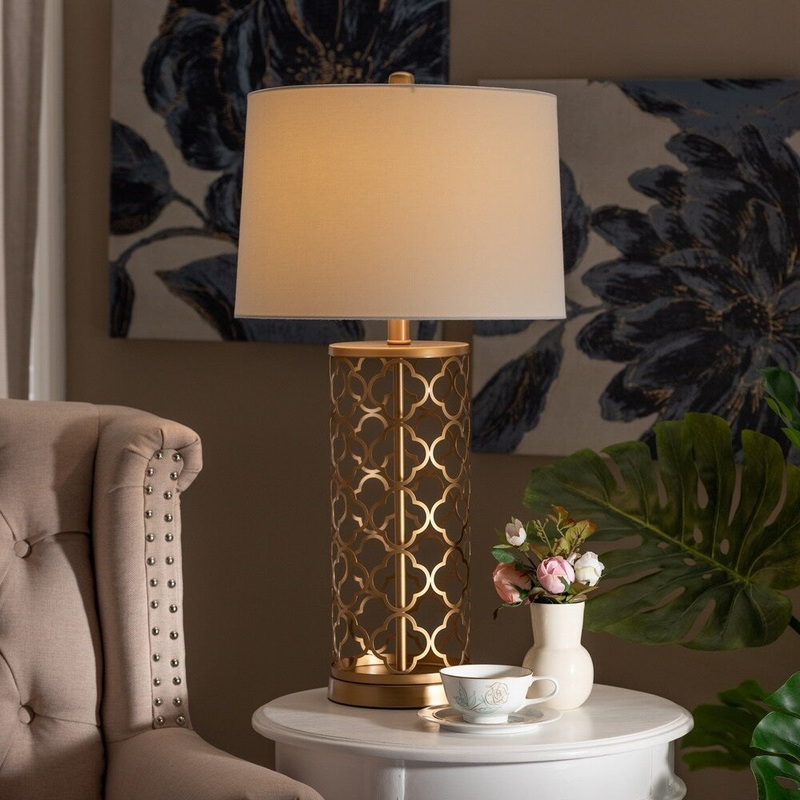 Contemporary Gold Finished Metal Quatrefoil Cage Table Lamp