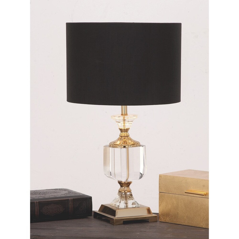 Urban Designs Black Clear Euro Crystal and Brass Table Lamp