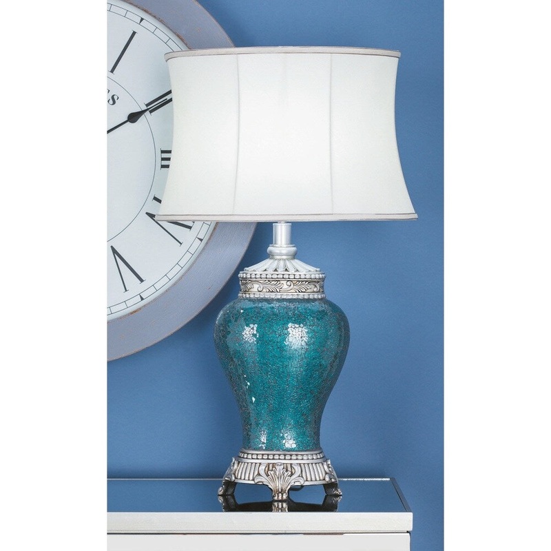 Urban Designs Euro Blue Cracked Glass Mosaic Handcrafted Table Lamp