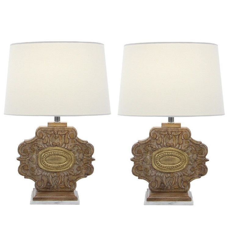 Urban Designs Lindley Carved Wood 23 Inch Table Lamp (Set of 2)