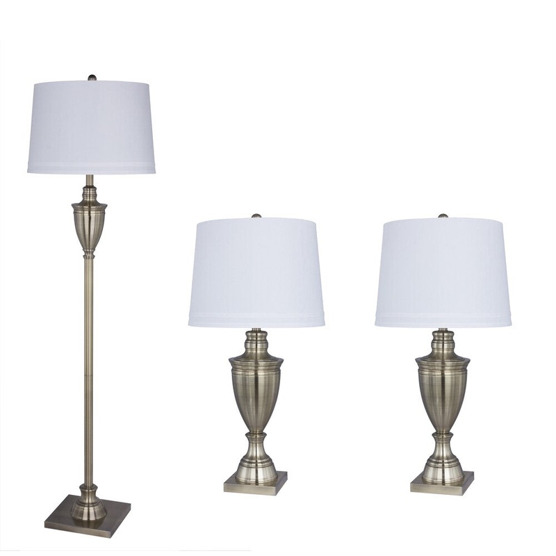 3PC Metal Lamp Set in Antique Brass Finish