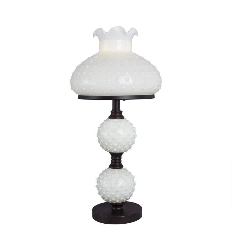 Bronze Metal Accent Lamp 22.25-inch Accent Lamp with White Hobnail Balls and Shade