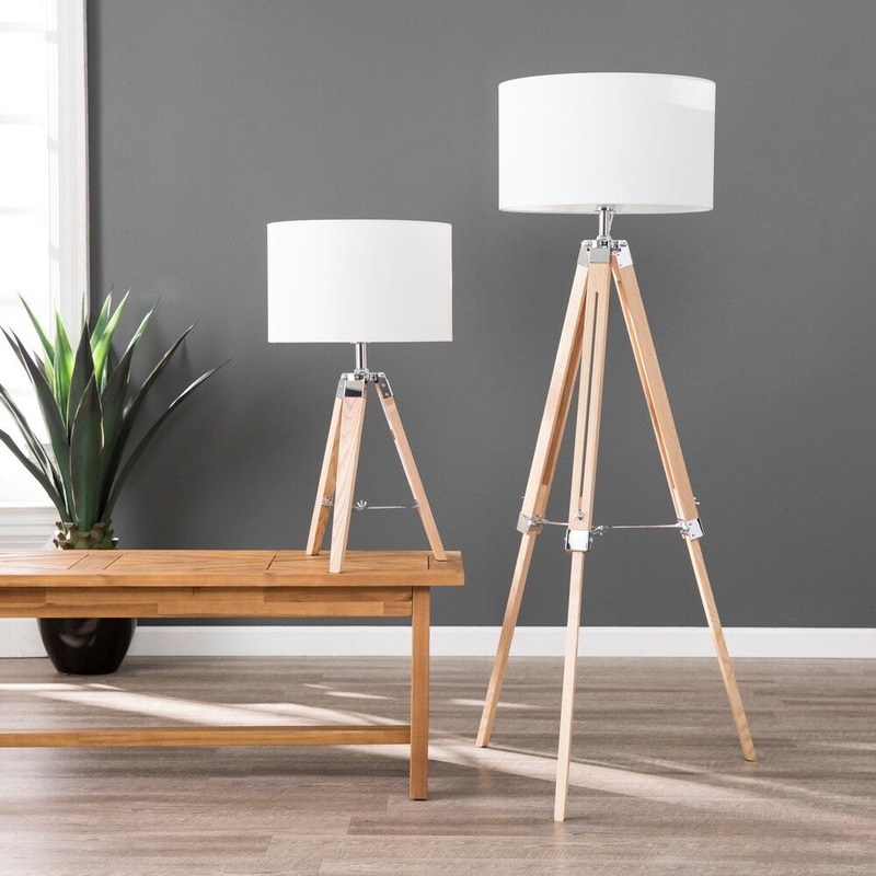 Carbon Loft Tarrington Industrial Natural Wood Floor and Table Lamp Set