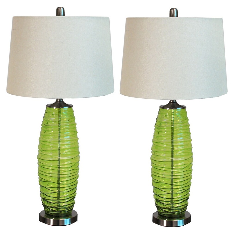 Casa Cortes Milos Green 3-way Switch 32-inch Glass Table Lamp (Set of 2)