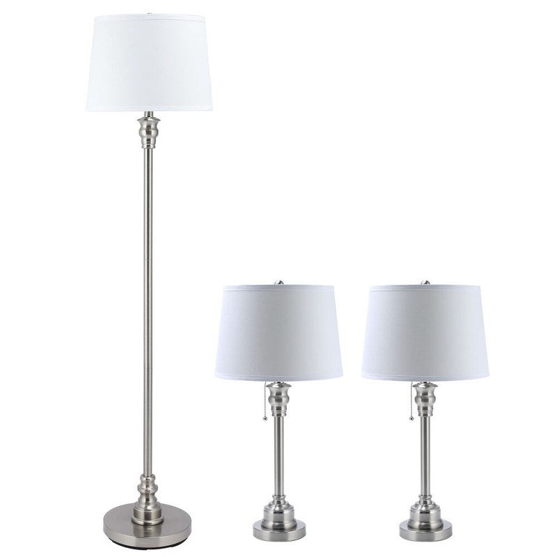 CO-Z Brushed Steel Lamp Set Modern Table and Floor Lamp (Set of 3)