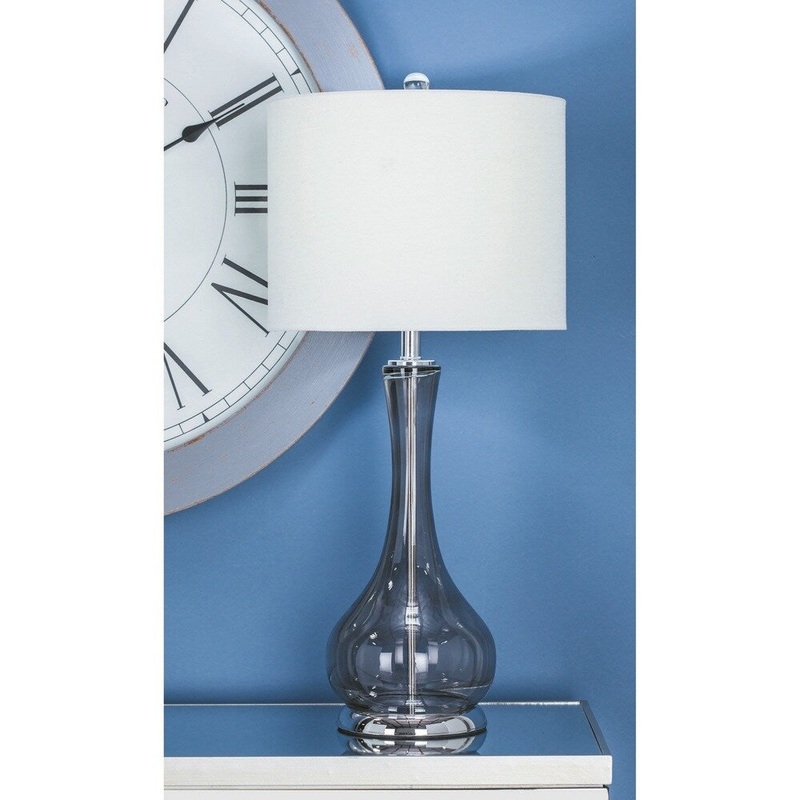 Urban Designs Grey Linen/Glass 27-inch Pear-shaped Table Lamps (Set of 2)