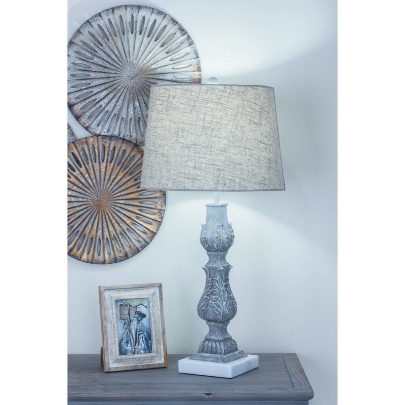 Urban Designs Polystone Greywash Sculpted 30-Inch Table Lamp (Set Of 2)
