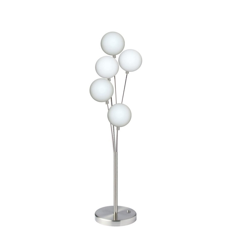 5Lt Incandescent Table Lamp, SC Finish w/WH Glass