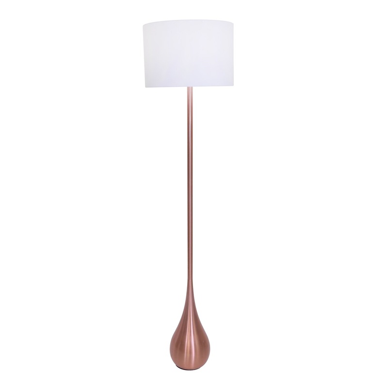 60 Inch Teardrop Metal Floor Lamp with Drum Shade, Bronze and White