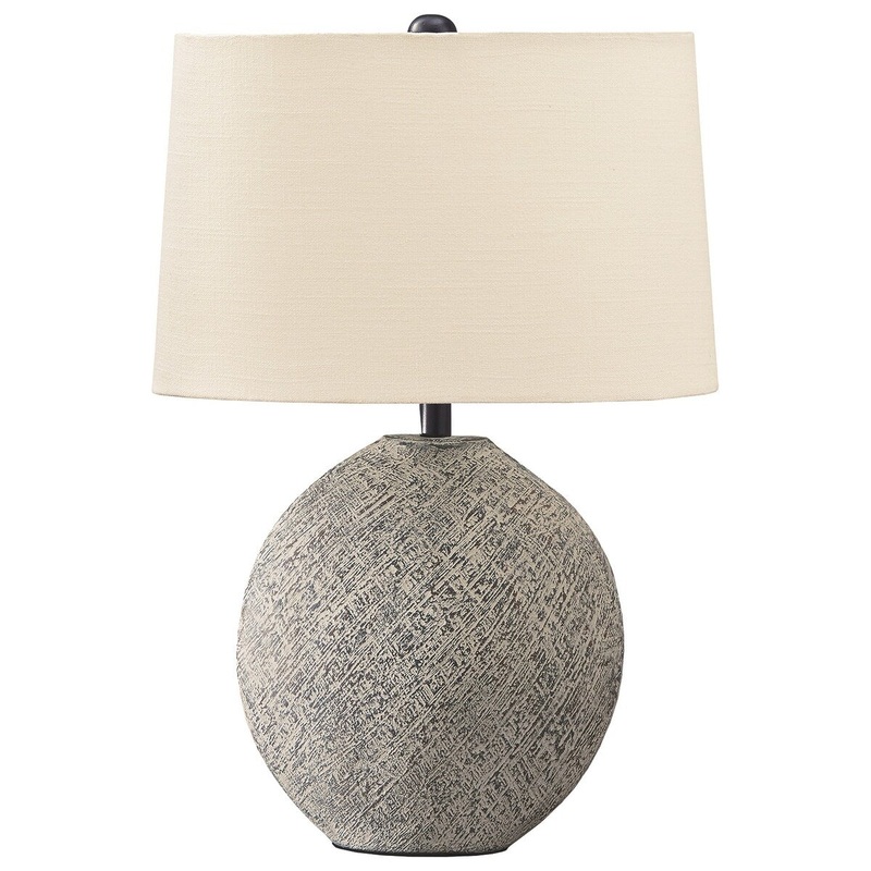 Bellied Paper Composite Table Lamp with Speckled Details, Cream and Gray