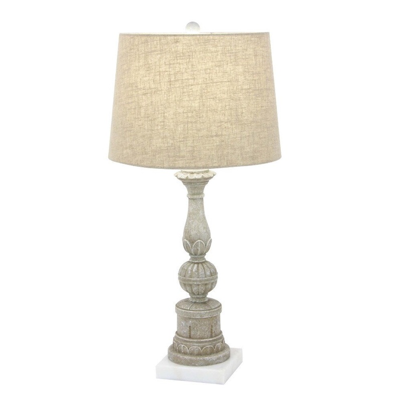 Benzara Distressed Finish Polystone Marble Table Lamp