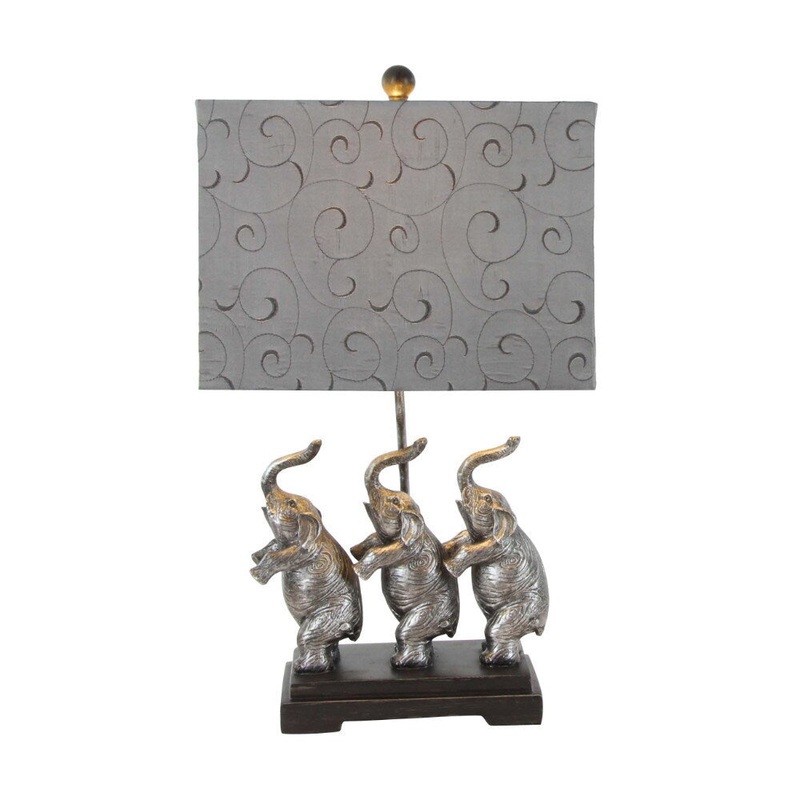 Benzara Grey Polystone Elephant Table Lamp