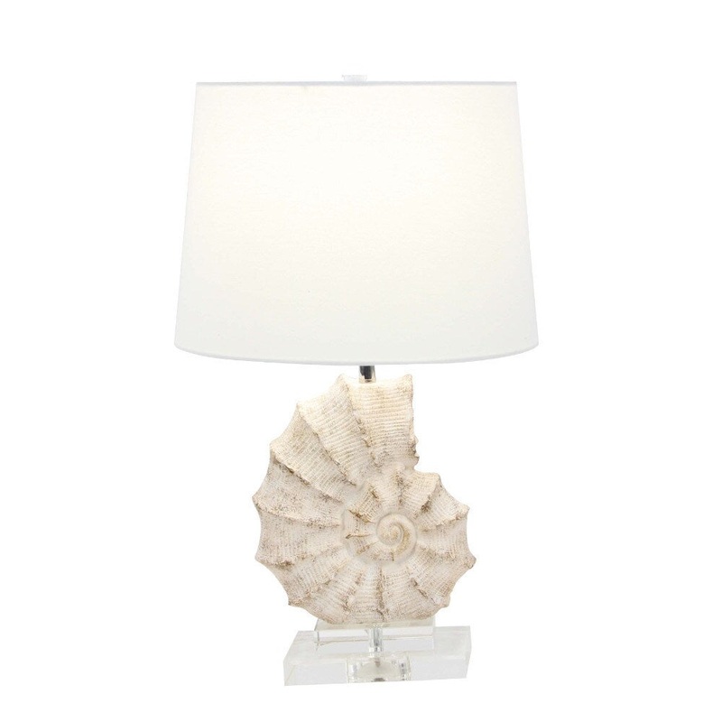 Benzara Sea Snail Polystone Glass Table Lamp