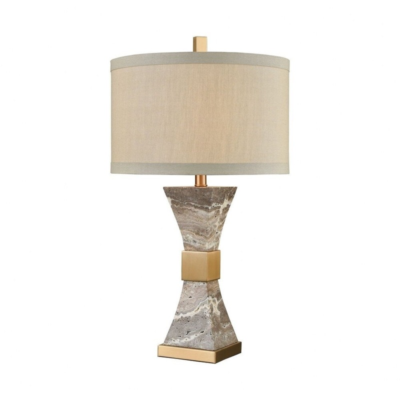 Cafe Bronze Grey Marble Table Lamp Made Of Marble And Metal With A Oatmeal Linen Shade With A 3-Way - Cafe Bronze Grey Marble