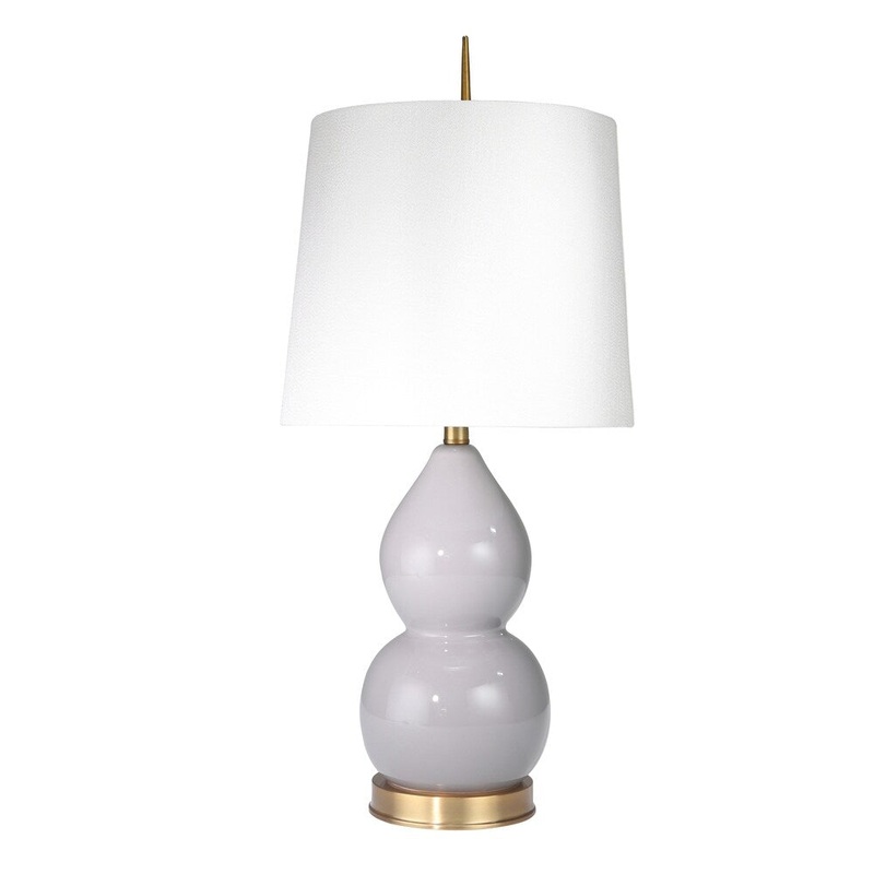 Ceramic and Metal Table Lamp with Teardrop Gourd Base, Gray and White