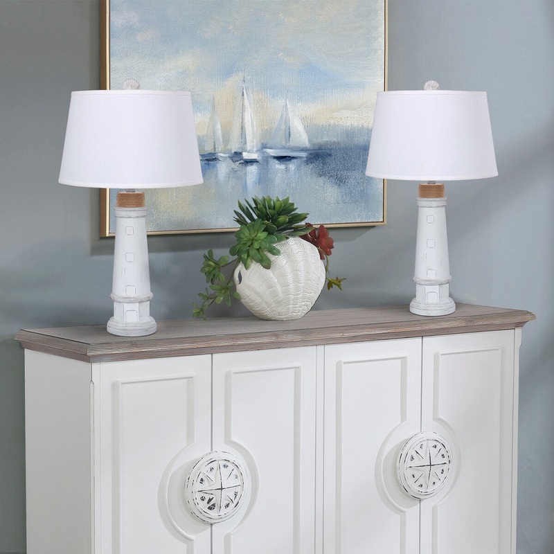 Sanibel Twin Pack Lighthouse Table Lamp H30" Frostine - Coastal Style