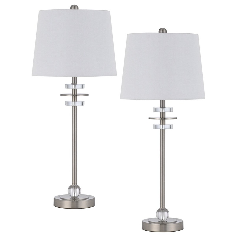 Sitka 28.5" Height Metal/Crystal Lamp Set in Brushed Steel Finish