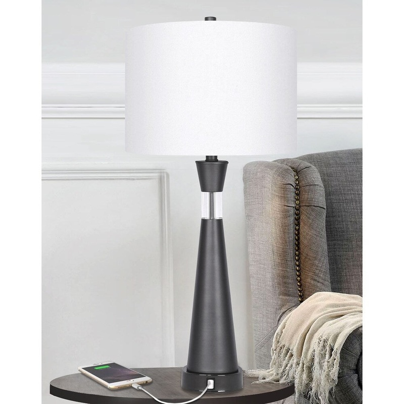 Strick & Bolton Sverre 32.25-inch Grey Metal/ Crystal Table Lamp