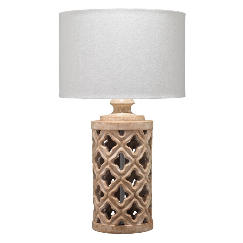 Table Lamp with Cutout Resin Body and Fabric Shade, Beige
