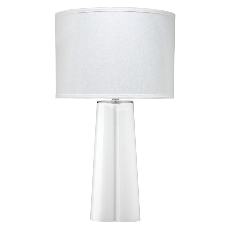 Table Lamp with Glass Body and Fabric Drum Shade, White