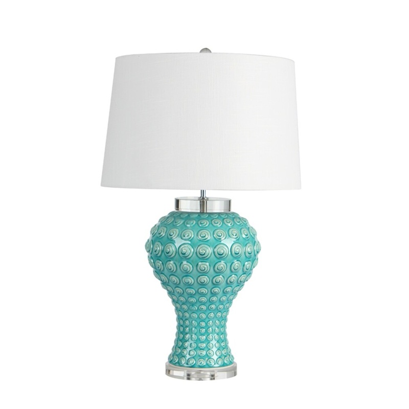 Urn Shape Ceramic Table Lamp with Round Shade, Blue and White