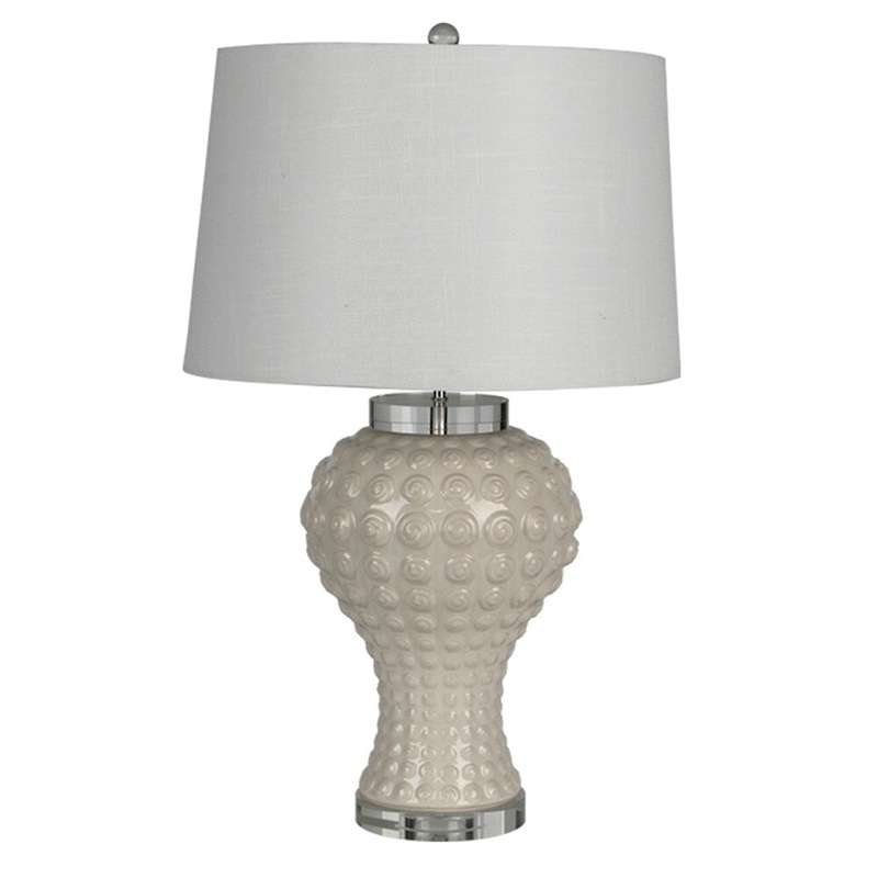 Urn Shape Ceramic Table Lamp with Round Shade, Gray and White
