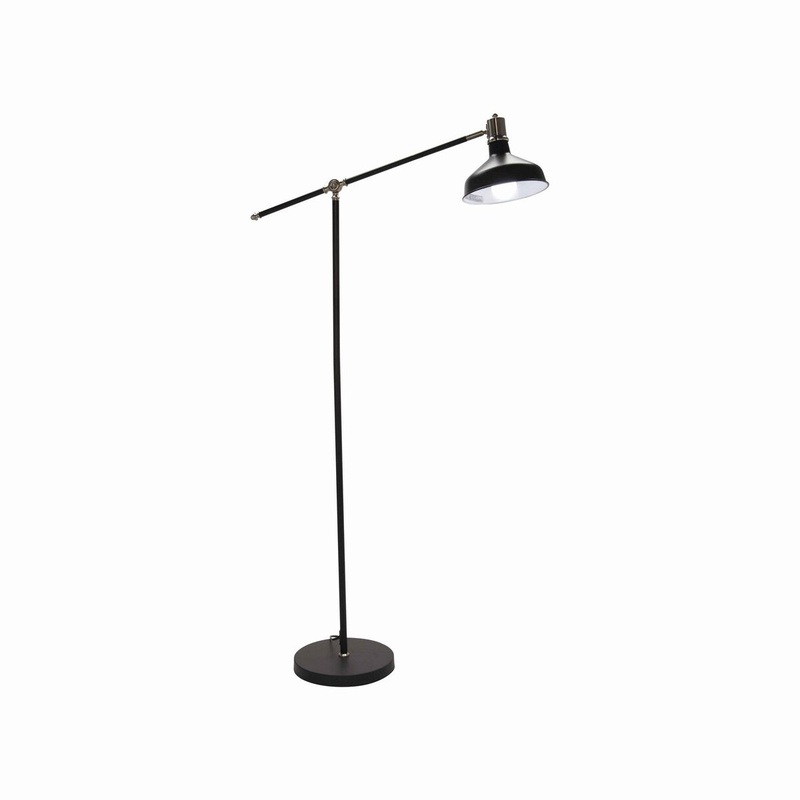 Adjustable Metal Floor Lamp Dome Shaped Shade and Round Base, Black