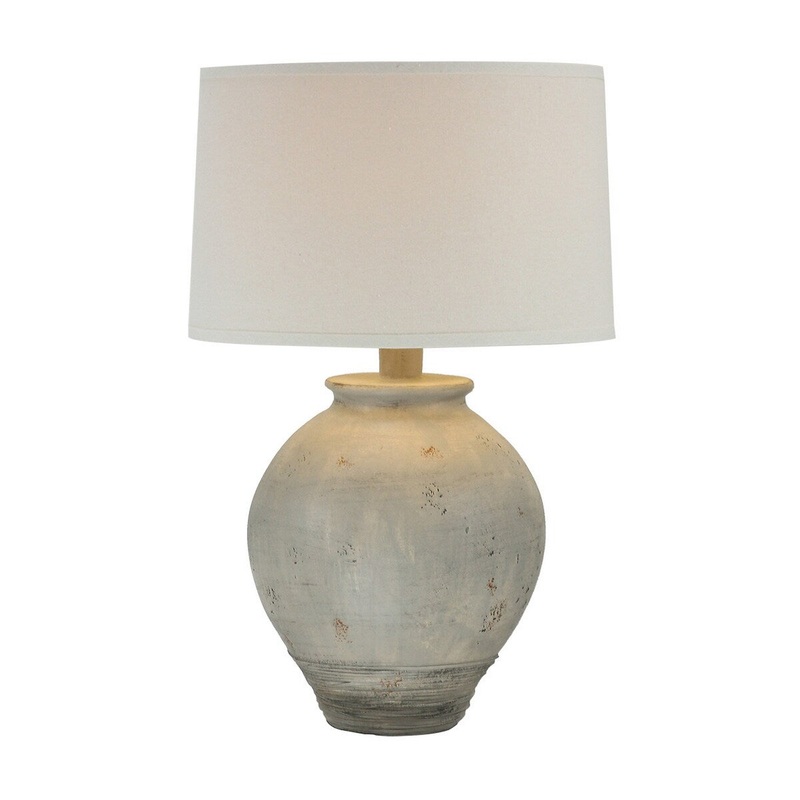 Amy 25 Inch Table Lamp, Jar Shape Body, White Cone Shade, Faux Concrete