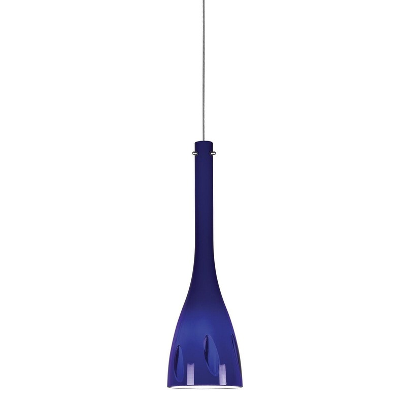 Bottle Shape Glass Hanging Lamp with Stripes and Cut Out Details, Blue