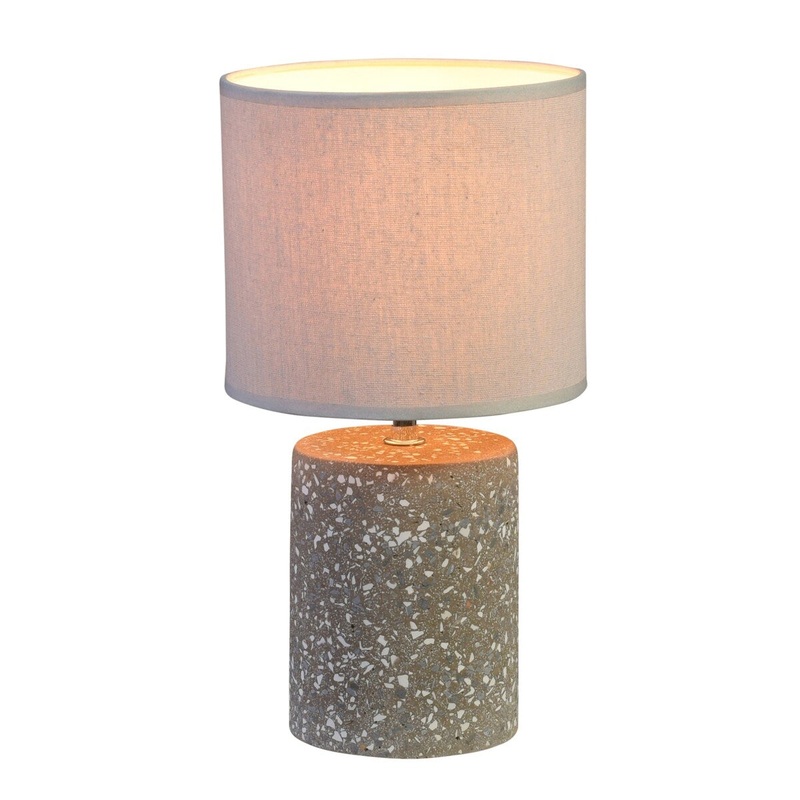 Cement Round Table Lamp with Textured Finish, Small, Dark Gray