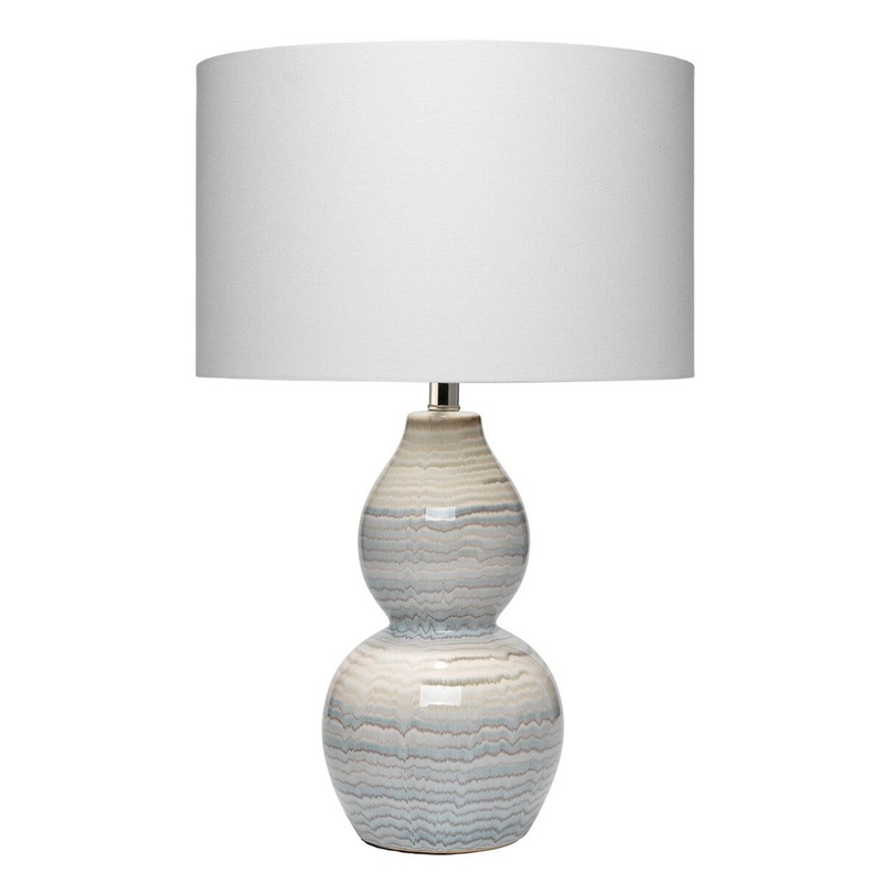 Ceramic Table Lamp with Neutral Waves Pattern, White and Blue