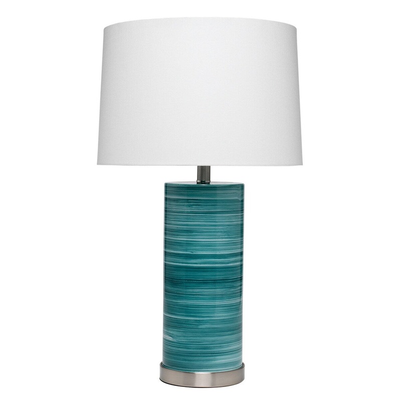 Ceramic Table Lamp with Swirling Pattern, White and Blue