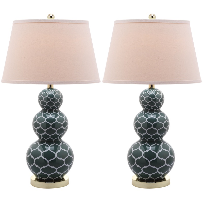 SAFAVIEH Lighting Keli 27-inch Moroccan Triple Gourd Marine Blue Table Lamp (Set of 2) - 16" W x 16" D x 27" H - 16Wx16Dx12H