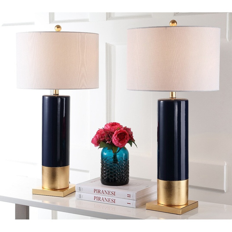 SAFAVIEH Lighting Latarsha 31-inch Navy/ Gold Table Lamp (Set of 2) - 15"x15"x31" - 15Wx15Dx31H